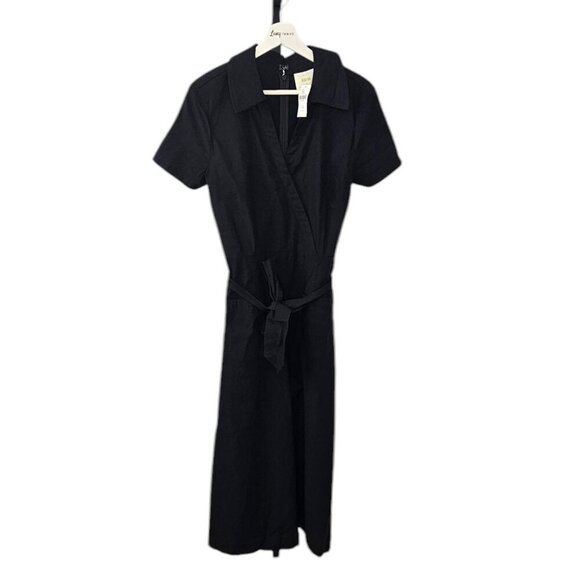 Anthropologie Maeve The Colette Wrap Jumpsuit - Black, Size 12P, Wide Leg - Picture 10 of 11